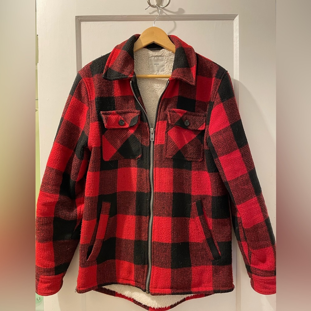 Sherpa lined red flannel jacket